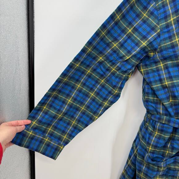 Lands' End Plaid Flannel Robe Mens XXL 2X Blue Green Belted Pockets Lounge Cozy - Picture 5 of 8